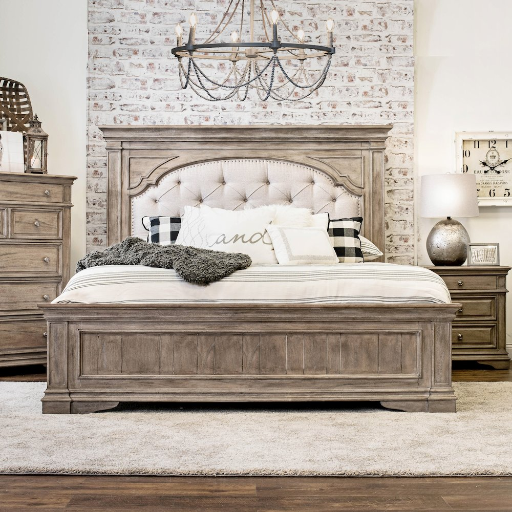 Highland Park Mediterranean Farmhouse Queen Bed - Driftwood - Mediterranean Tuscan Contemporary Home Decor Furniture