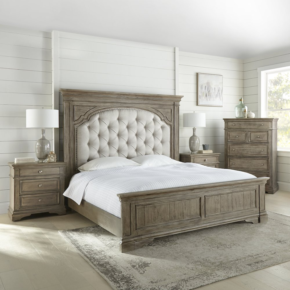 Highland Park Mediterranean Farmhouse King Bed - Driftwood - Mediterranean Tuscan Contemporary Home Decor Furniture