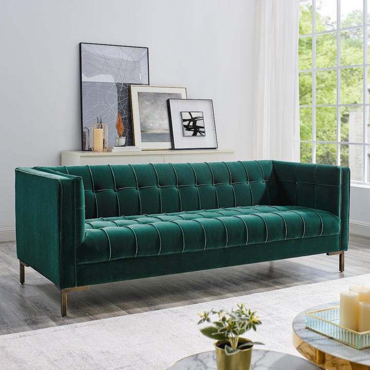 La Riviera Mediterranean Luxe Velvet Sofa - Mediterranean Italian Contemporary Home Decor Furniture