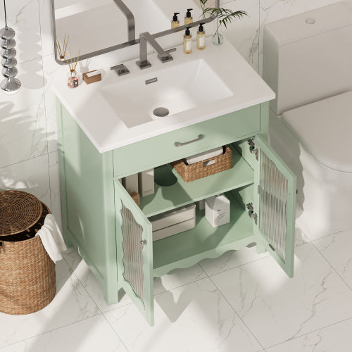 Buy farmhouse furniture Sage Modern Cottage Bathroom Vanity With Tempered Glass - Modern Cottage Farmhouse Furniture