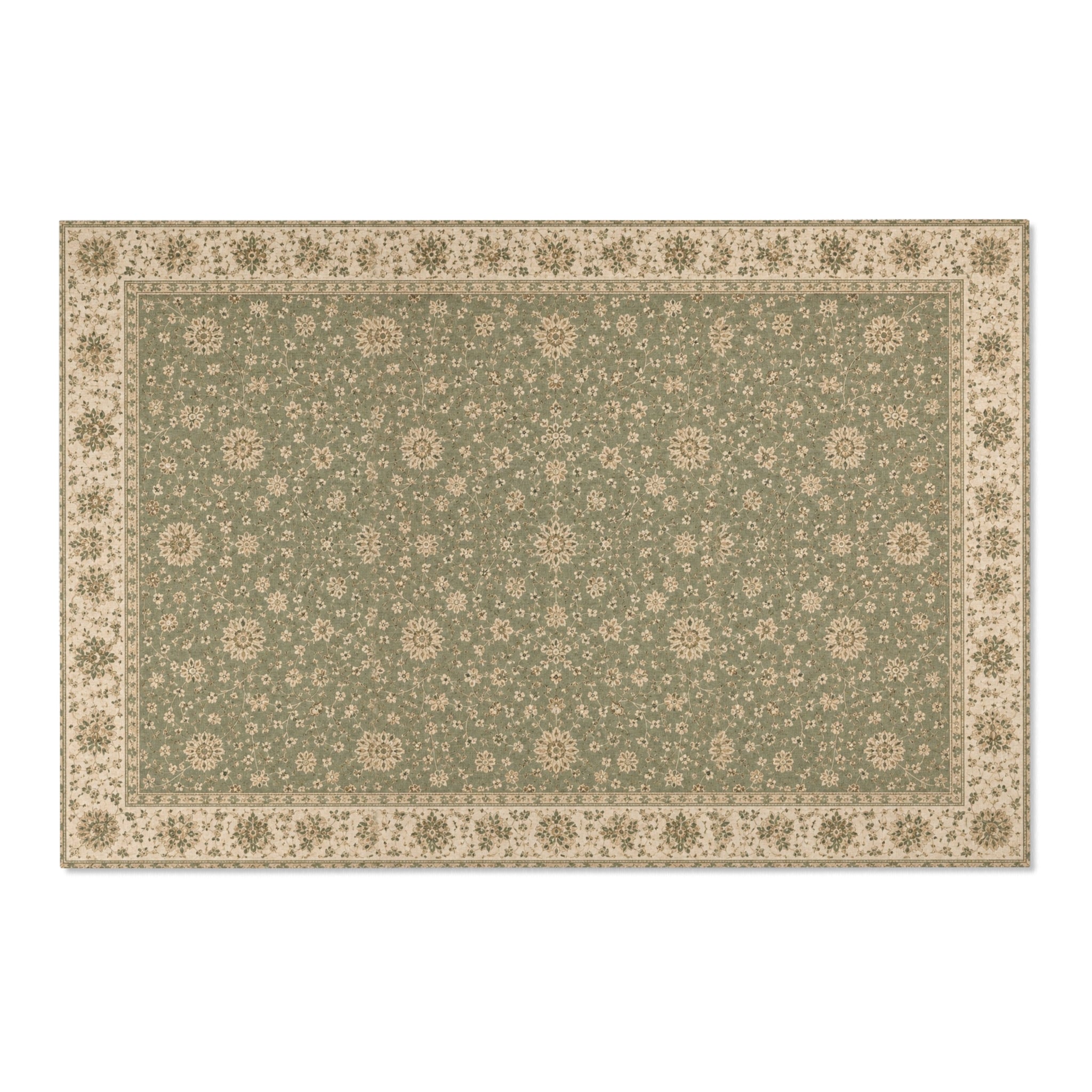 Sage green vintage floral cottage style area rug