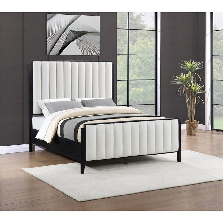 Buy farmhouse furniture Brookmead 60-inch Upholstered Mediterranean Farmhouse Queen Bed Black - Modern Cottage Farmhouse Furniture