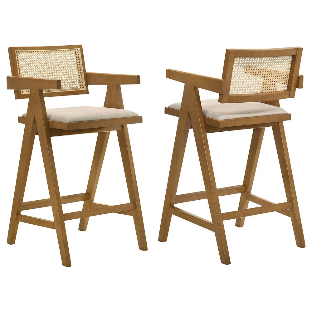 Buy farmhouse furniture Kane Woven Rattan Wood Bar Chair Light Walnut (Set of 2) - Modern Cottage Farmhouse Furniture