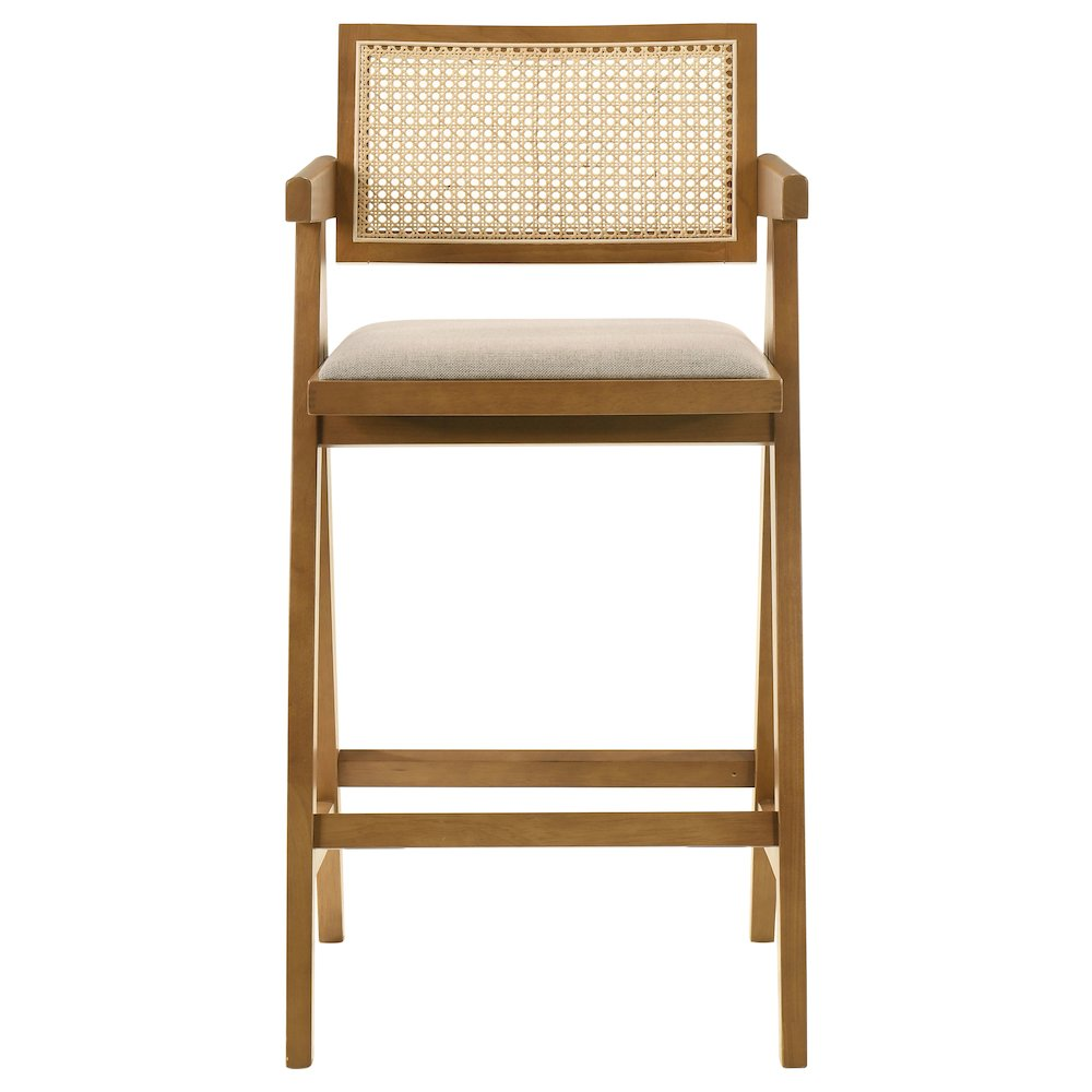 Buy farmhouse furniture Kane Woven Rattan Wood Bar Chair Light Walnut (Set of 2) - Modern Cottage Farmhouse Furniture