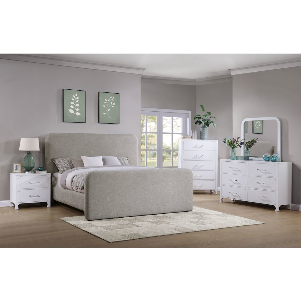 Buy farmhouse furniture Wren Upholstered Queen Mediterranean Farmhouse Panel Bed Grey - Modern Cottage Farmhouse Furniture