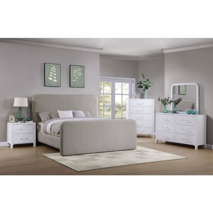 Buy farmhouse furniture Wren Upholstered Queen Mediterranean Farmhouse Panel Bed Grey - Modern Cottage Farmhouse Furniture