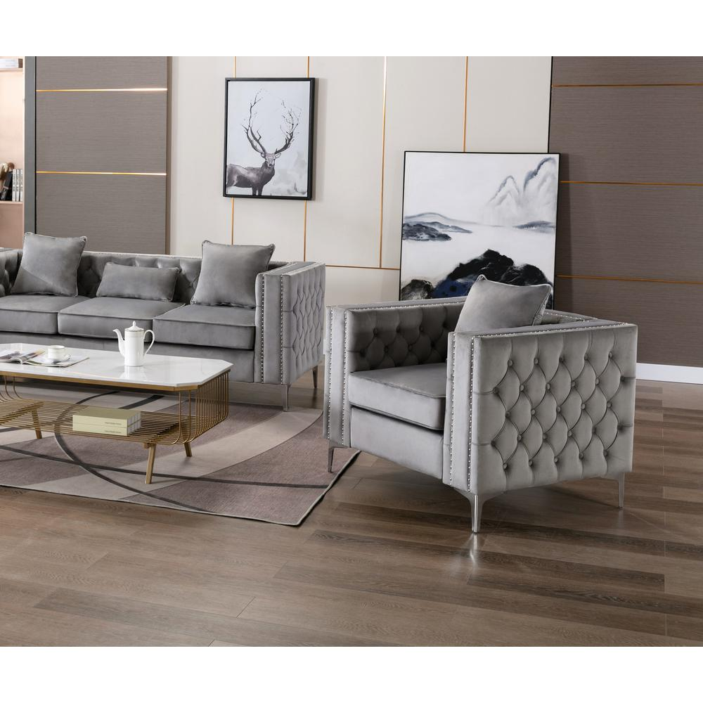 Boho Aesthetic LILOLA Lorreto Gray Velvet Chair | Biophilic Design Airbnb Decor Furniture 