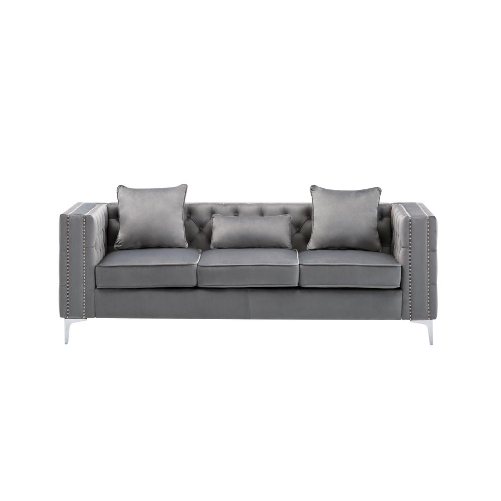 Boho Aesthetic LILOLA Lorreto Gray Velvet Sofa | Biophilic Design Airbnb Decor Furniture 