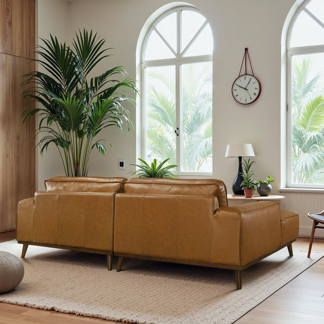 Buy farmhouse furniture The Abigail | Tan Leather Left Facing Farmhouse Sectional Sofa - Modern Cottage Farmhouse Furniture