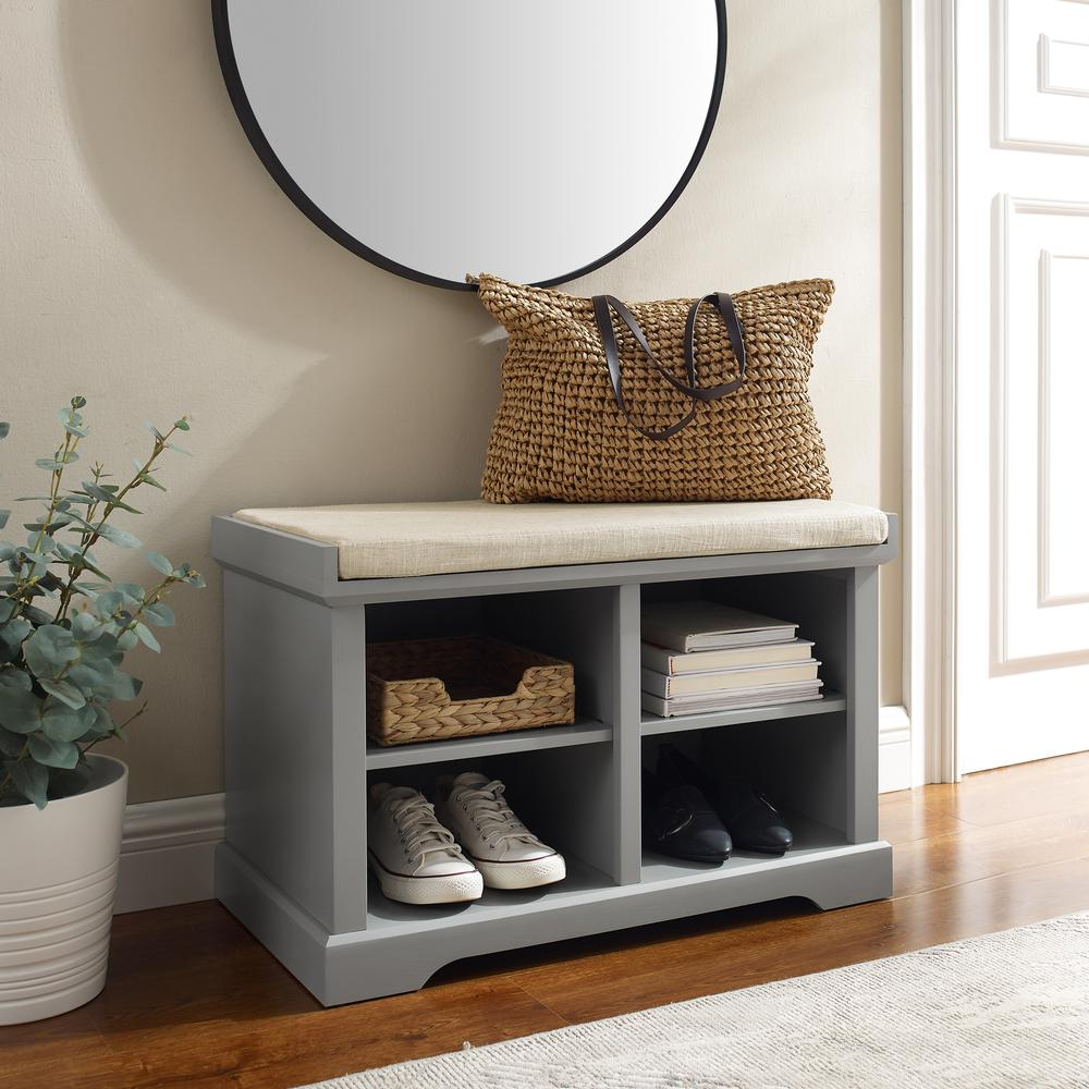 Boho Aesthetic Anderson Storage Bench Gray/Tan | Biophilic Design Airbnb Decor Furniture 