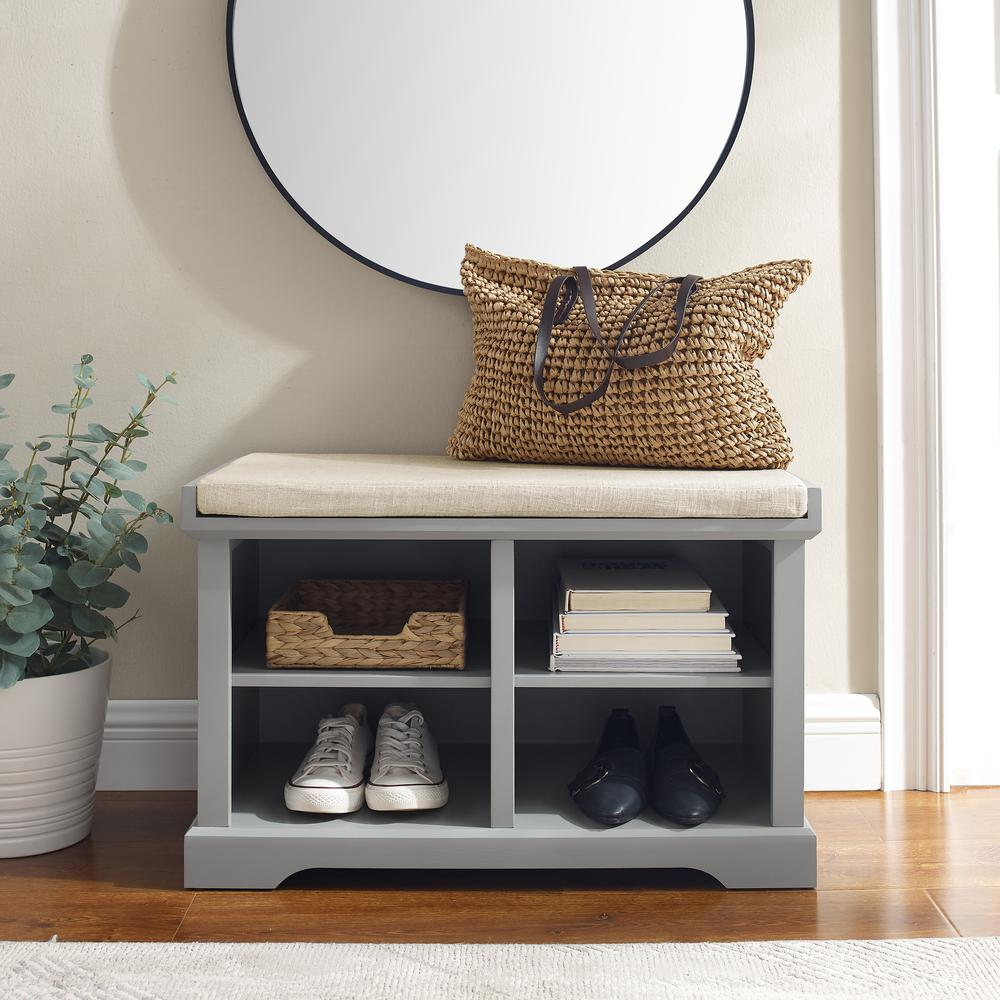 Boho Aesthetic Anderson Storage Bench Gray/Tan | Biophilic Design Airbnb Decor Furniture 