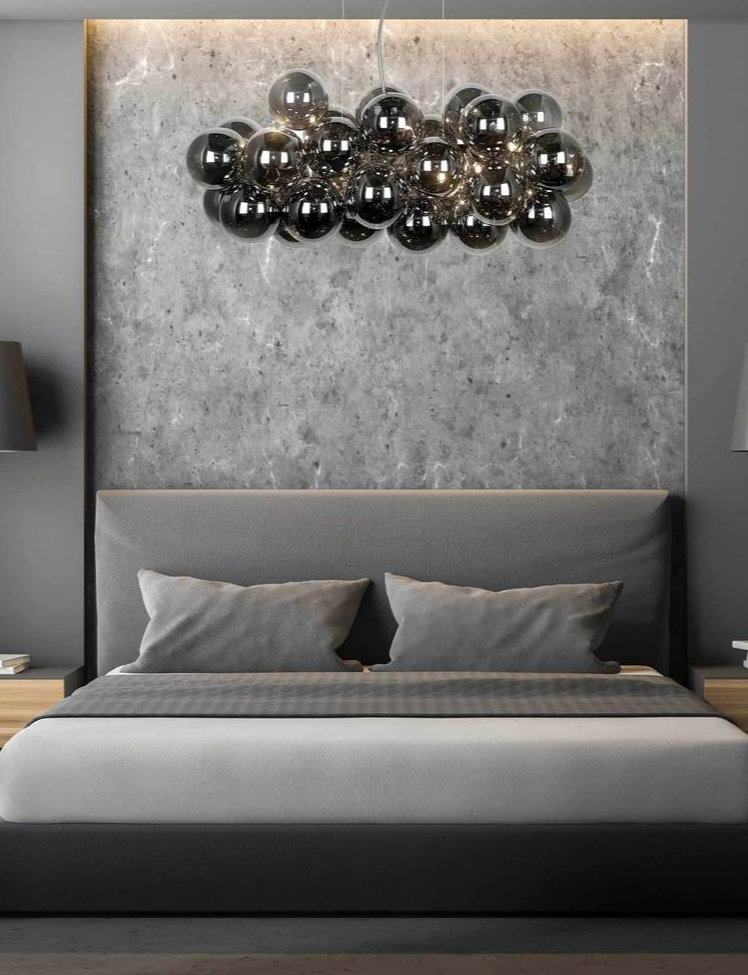 Boho Aesthetic 10 Light Smoked Glass Pendant Chandelier | Biophilic Design Airbnb Decor Furniture 