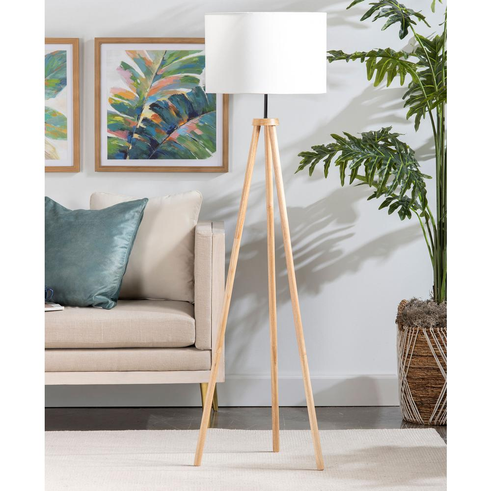 Boho Aesthetic White Gold Tall Modern Mid Century Wood Tripod Floor Lamp | Biophilic Design Airbnb Decor Furniture 