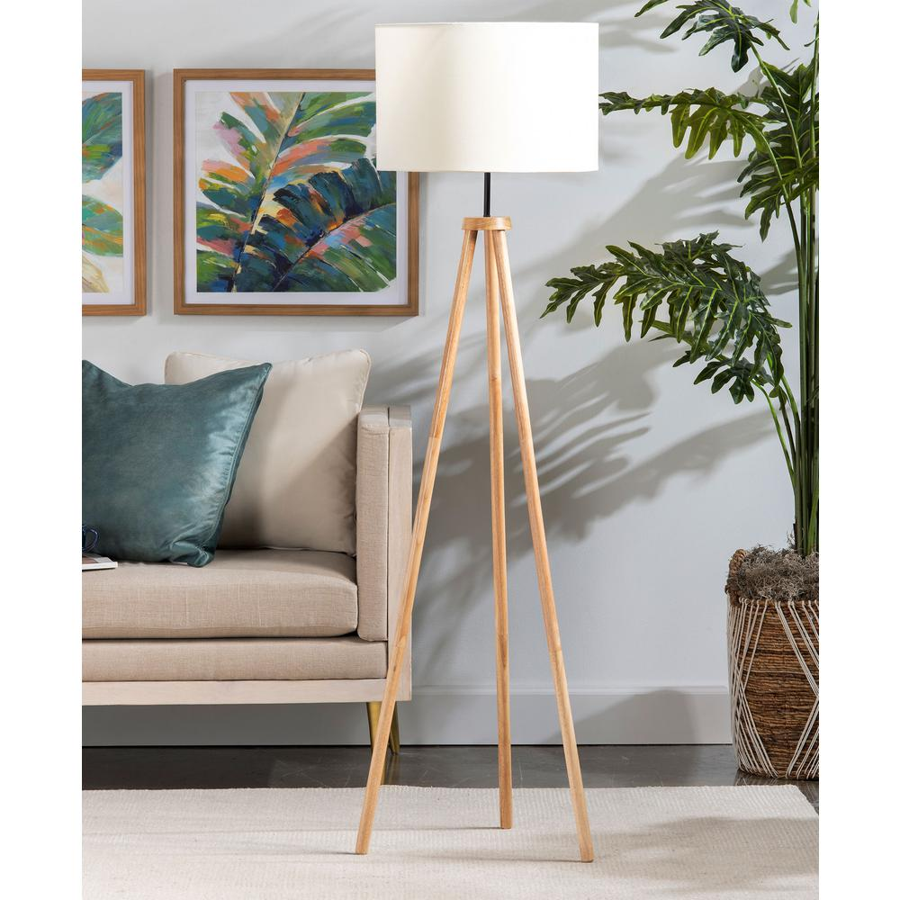 Boho Aesthetic White Gold Tall Modern Mid Century Wood Tripod Floor Lamp | Biophilic Design Airbnb Decor Furniture 