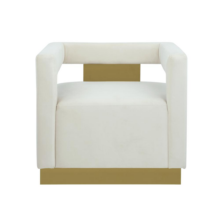 Boho Aesthetic Connor | Modern Velvet Upholstered Accent Chair in Cream | Biophilic Design Airbnb Decor Furniture 