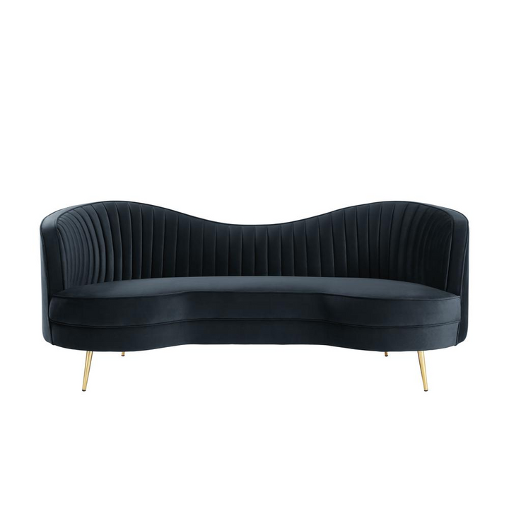 Boho Aesthetic Wallace | Modern Luxury Velvet Sofa in Black | Biophilic Design Airbnb Decor Furniture 