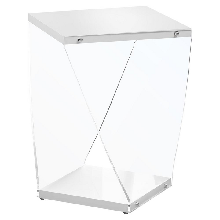 Boho Aesthetic Acrylic Glossy White Modern Accent Table | Biophilic Design Airbnb Decor Furniture 