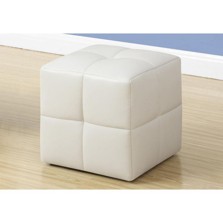 Boho Aesthetic Children's Cube-Shaped Biscuit-Tufted Pouf - Set of 2 - Upholstered Kids' Ottoman, 12"H, White Leather-Look | Biophilic Design Airbnb Decor Furniture 
