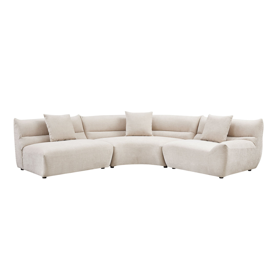 Buy farmhouse furniture Off White Modular Curved Sectional Sofa, 3-Piece Free-Form Configuration with 3 Throw Pillows - Modern Cottage Farmhouse Furniture