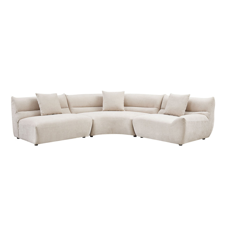 Buy farmhouse furniture Off White Modular Curved Sectional Sofa, 3-Piece Free-Form Configuration with 3 Throw Pillows - Modern Cottage Farmhouse Furniture