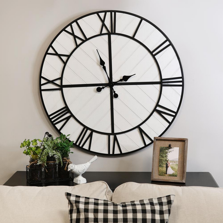Boho Aesthetic Stratton Home Decor Oversized 31.50 inch Henry Black and White Wood Wall Clock | Biophilic Design Airbnb Decor Furniture 