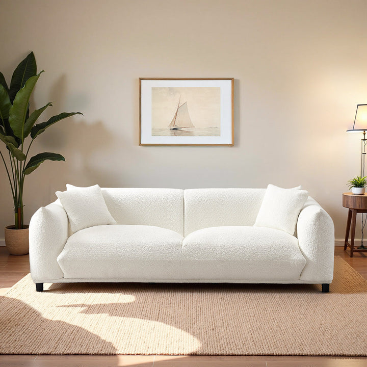 Buy farmhouse furniture Emma Mid Century Modern Luxury Cream Boucle Sofa - Modern Cottage Farmhouse Furniture