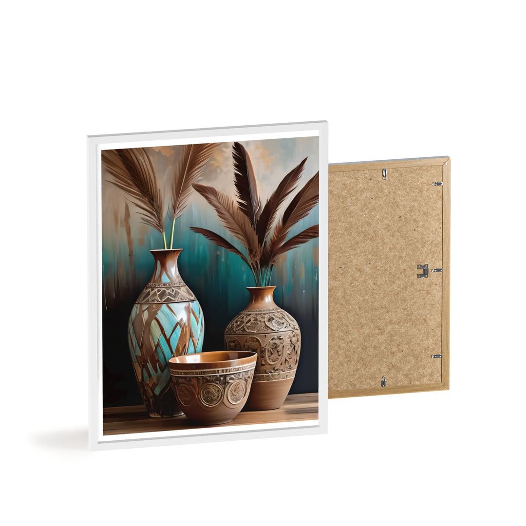 Boho Aesthetic Earthy Bowls Posters with Wooden Frame | Biophilic Design Airbnb Decor Furniture 