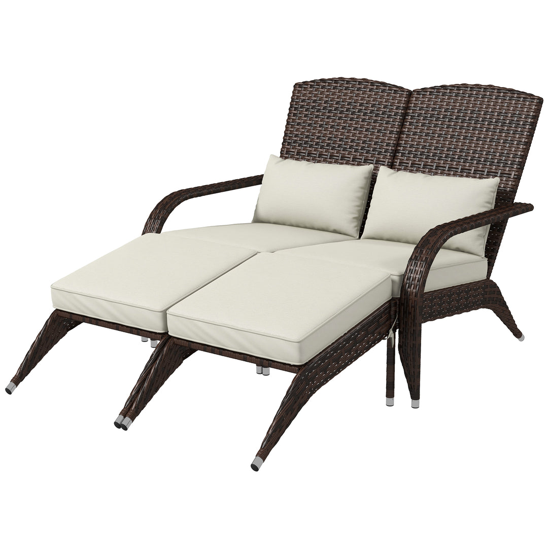 Buy farmhouse furniture Charlotte 2-Person Rattan Patio Chair | Farmhouse Adirondack Chair for Two with Ottomans - Modern Cottage Farmhouse Furniture