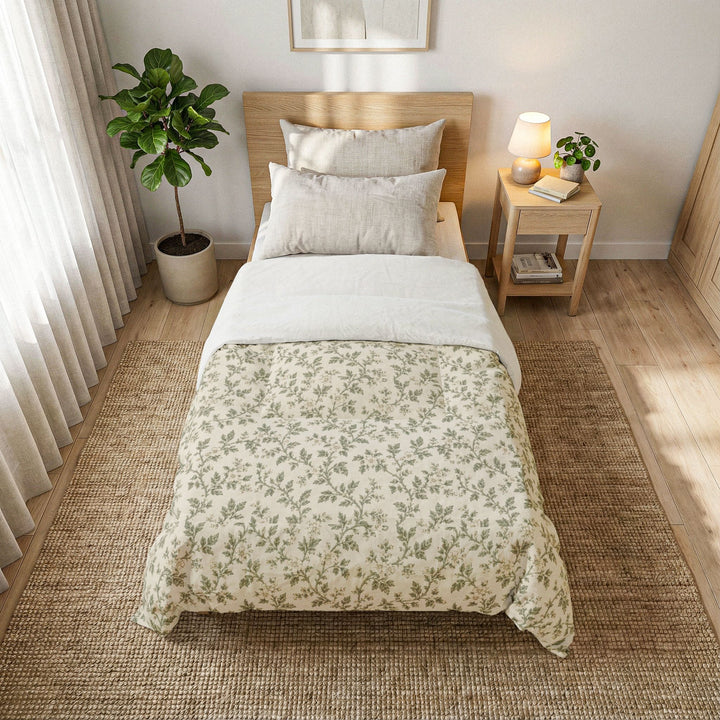 Sage &amp; Cream Cotton Comforter (Non Textured)  – By. Artisan Blooms