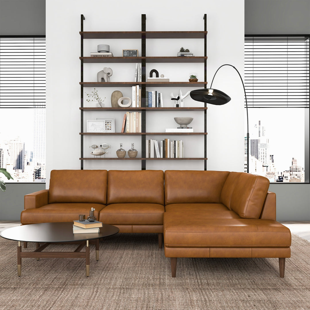 Buy farmhouse furniture Corbin Right-Facing Tan Leather Sectional Sofa - Modern Cottage Farmhouse Furniture