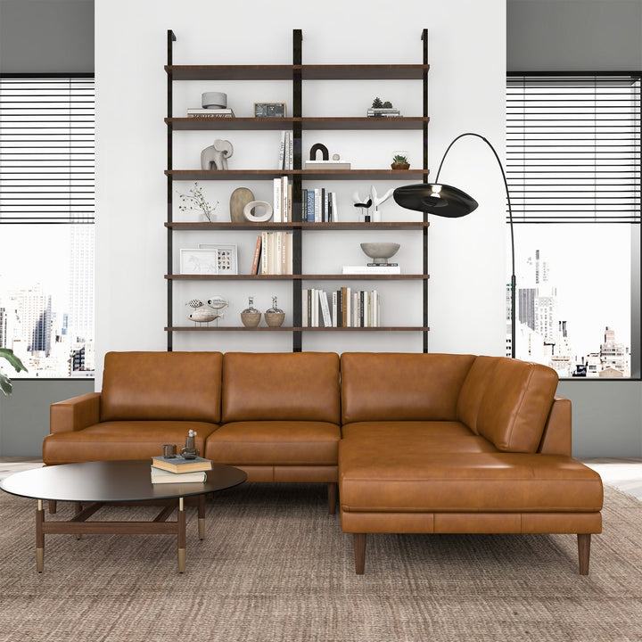 Buy farmhouse furniture Corbin Right-Facing Tan Leather Sectional Sofa - Modern Cottage Farmhouse Furniture