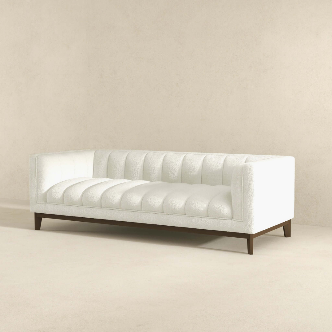 Buy farmhouse furniture Melissa Mid-Century White Boucle Modern Sofa - Modern Cottage Farmhouse Furniture