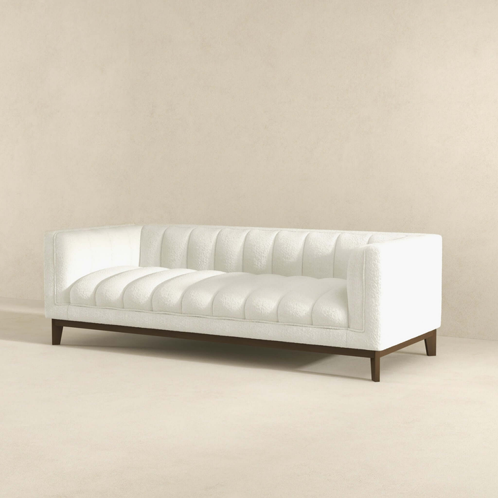 Buy farmhouse furniture Melissa Mid-Century White Boucle Modern Sofa - Modern Cottage Farmhouse Furniture