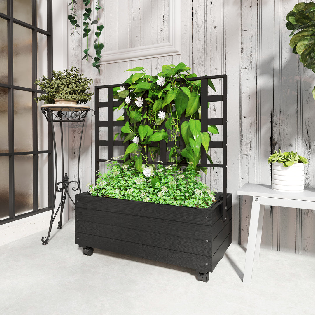 Buy farmhouse furniture Raised Garden Bed with Trellis &amp; Wheels | Elevated Wooden Outdoor Planter | 34.6" x 41.3" - Modern Cottage Farmhouse Furniture