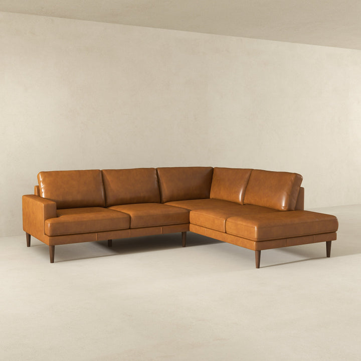 Buy farmhouse furniture Corbin Right-Facing Tan Leather Sectional Sofa - Modern Cottage Farmhouse Furniture