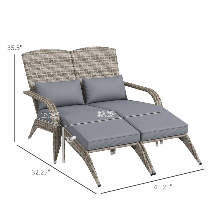 Buy farmhouse furniture Charlotte Grey Rattan 2-Person Patio Adirondack Chair | Outdoor Farmhouse Deck Chair with Ottomans - Modern Cottage Farmhouse Furniture