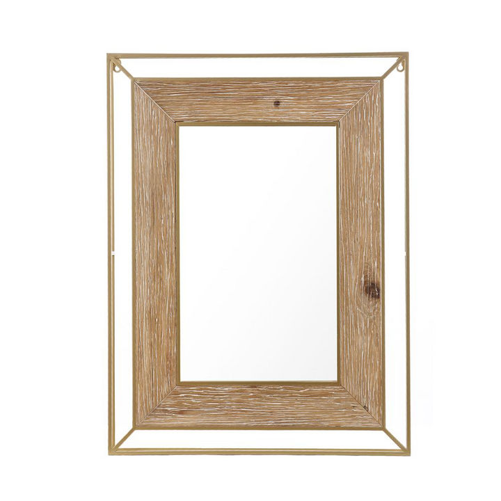 Boho Aesthetic Gold Metal and Natural Wood Rectangular Frame Accent Wall Mirror | Biophilic Design Airbnb Decor Furniture 