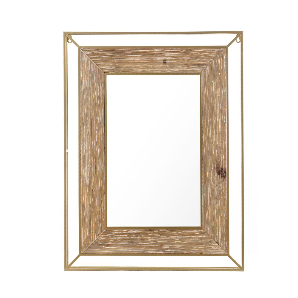 Boho Aesthetic Gold Metal and Natural Wood Rectangular Frame Accent Wall Mirror | Biophilic Design Airbnb Decor Furniture 