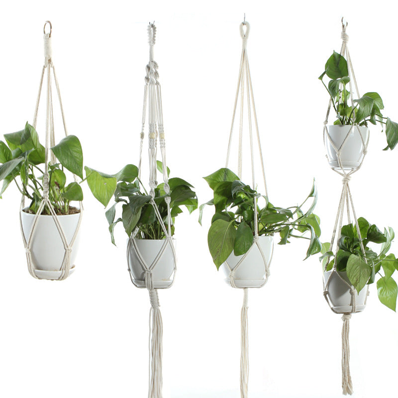 Boho Aesthetic Biophilic Flower & Plant Pot Cotton Rope Indoor Plant Hanger Hanging Basket | Biophilic Design Airbnb Decor Furniture 