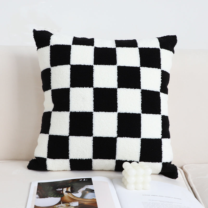 Boho Aesthetic Modern Minimalist Black And White Checkerboard Throw Pillow | Biophilic Design Airbnb Decor Furniture 