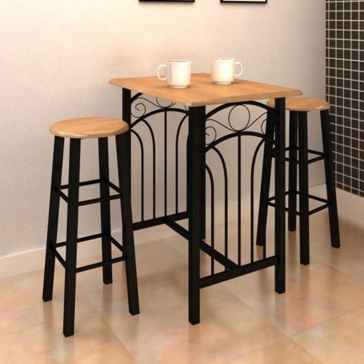 Buy farmhouse furniture Compact Black Dining Set for 2 | Modern Breakfast Table with Rectangular Stools - Modern Cottage Farmhouse Furniture