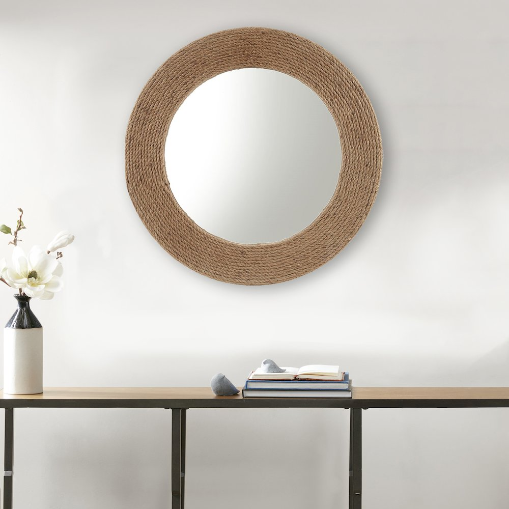 Buy farmhouse furniture Natural Jute Rope Round Wall Mirror 26" - Modern Cottage Farmhouse Furniture