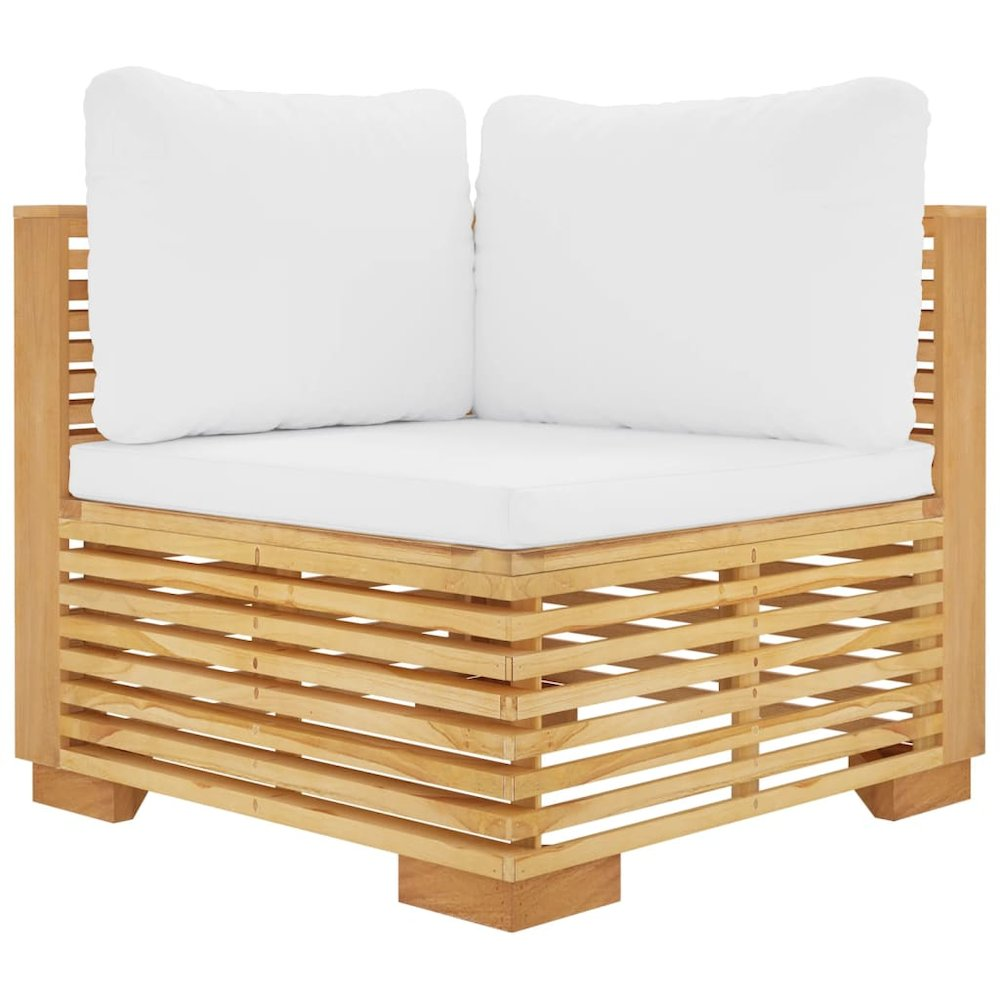 Buy farmhouse furniture Corner Sofa Teak and Cream Solid Teak Wood, Polyester Medium - Modern Cottage Farmhouse Furniture