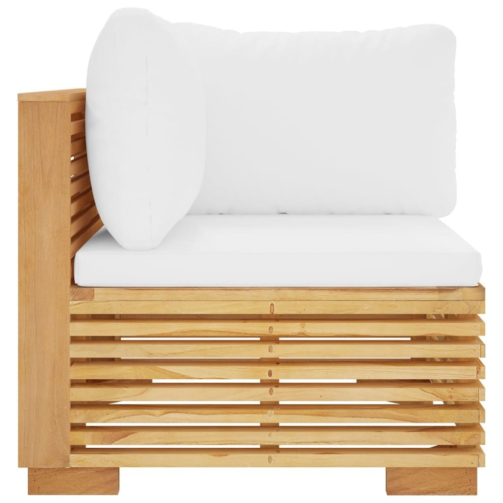 Buy farmhouse furniture Corner Sofa Teak and Cream Solid Teak Wood, Polyester Medium - Modern Cottage Farmhouse Furniture
