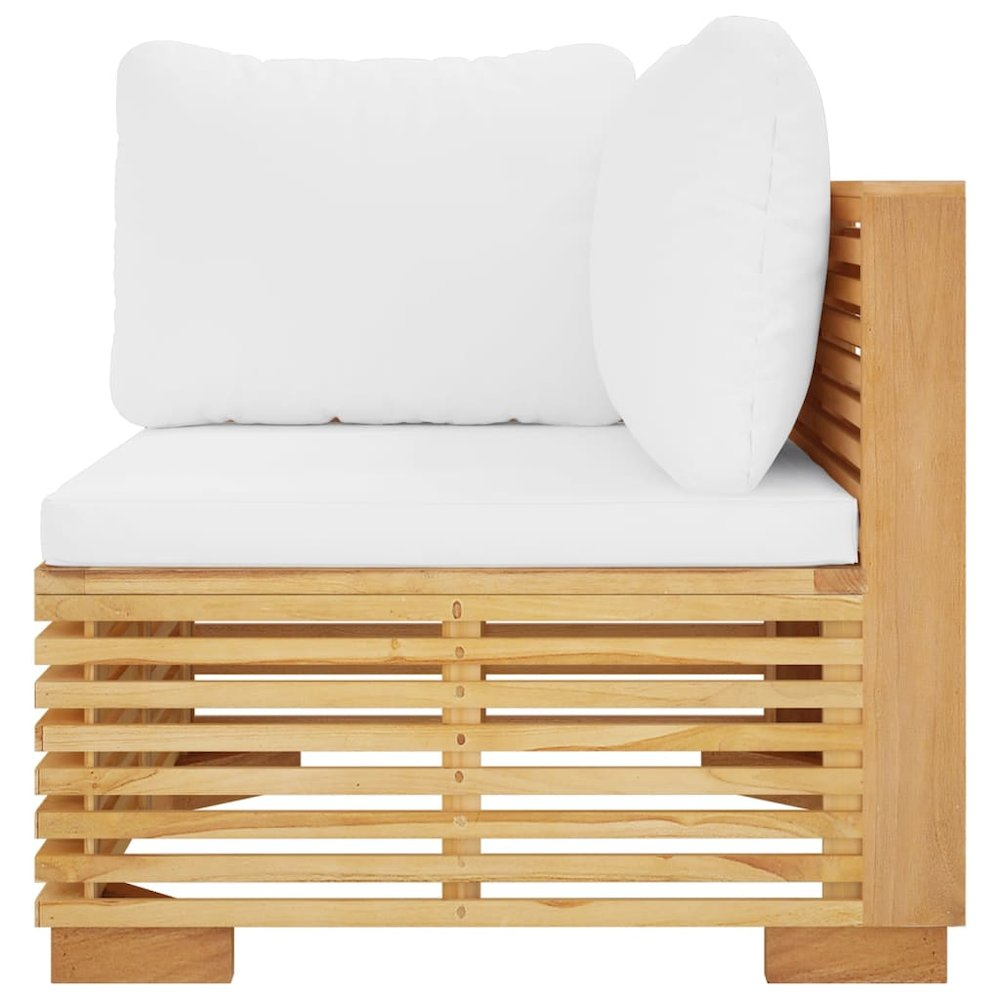 Buy farmhouse furniture Corner Sofa Teak and Cream Solid Teak Wood, Polyester Medium - Modern Cottage Farmhouse Furniture