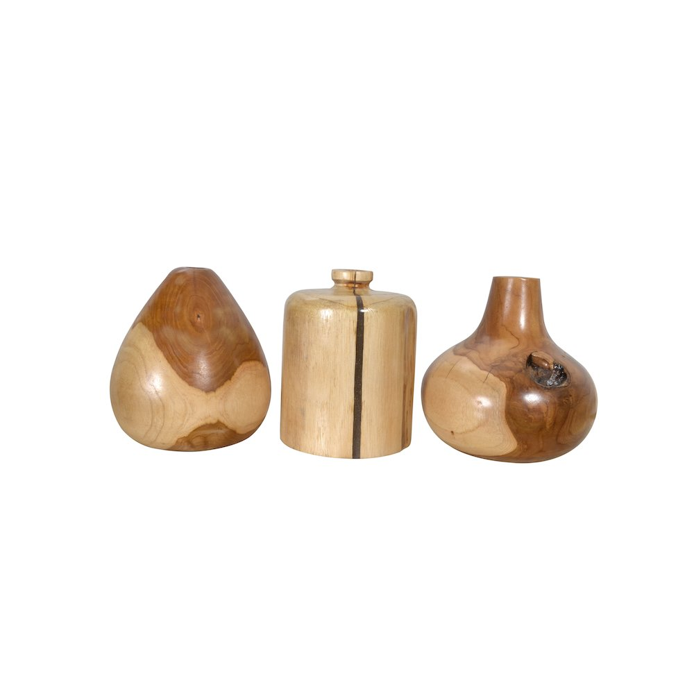 Buy farmhouse furniture Teak Wood Mini Vase Set of 3 | Handcrafted Farmhouse Wooden Vases for Table &amp; Shelf Decor - Modern Cottage Farmhouse Furniture
