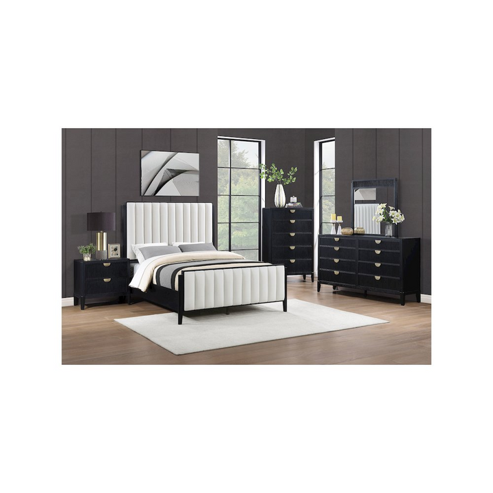 Buy farmhouse furniture Brookmead 60-inch Upholstered Mediterranean Farmhouse Queen Bed Black - Modern Cottage Farmhouse Furniture