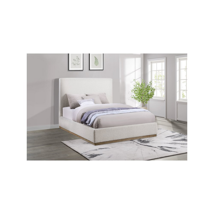 Buy farmhouse furniture Knox Upholstered Queen Mediterranean Farmhouse Panel Bed Cream - Modern Cottage Farmhouse Furniture