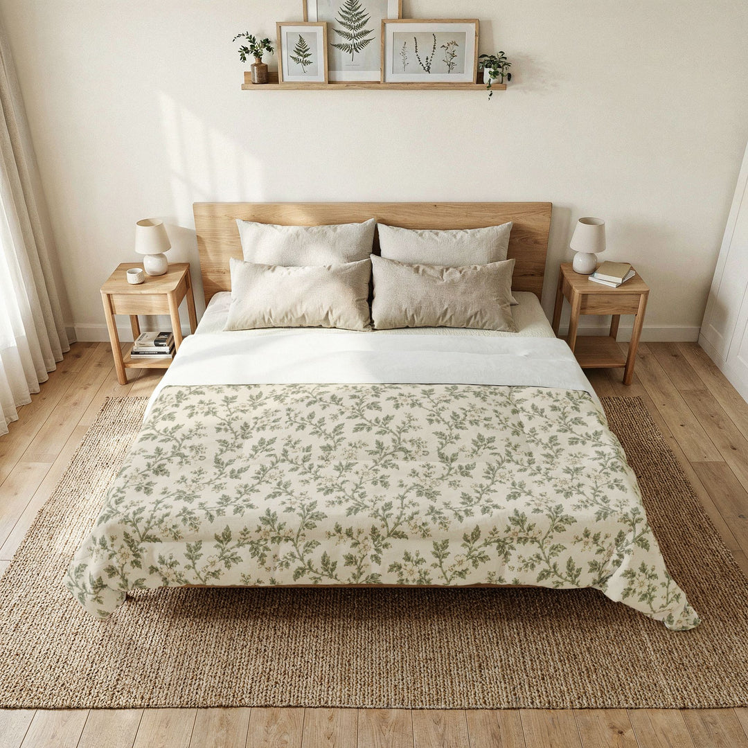 Sage &amp; Cream Cotton Comforter (Non Textured)  – By. Artisan Blooms