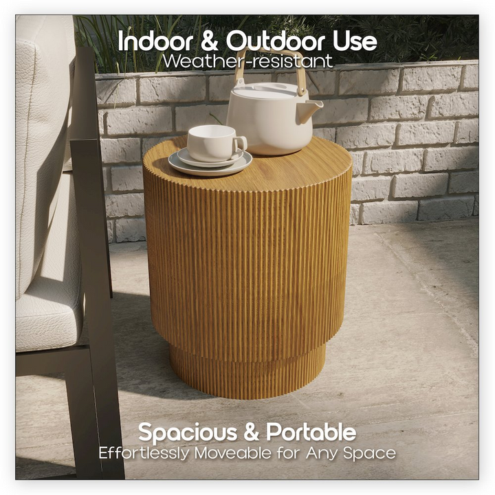 Buy farmhouse furniture Eden Collection Fiberglass Outdoor Side Table in Wood Brown - Modern Cottage Farmhouse Furniture